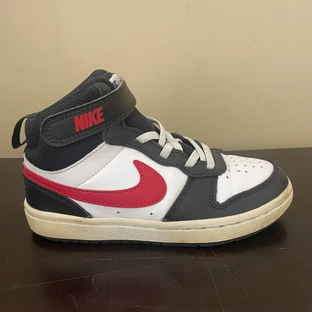 Nike Court Borough Mid 2 Toddler Black Red White Strap‎ Lace Up Shoes